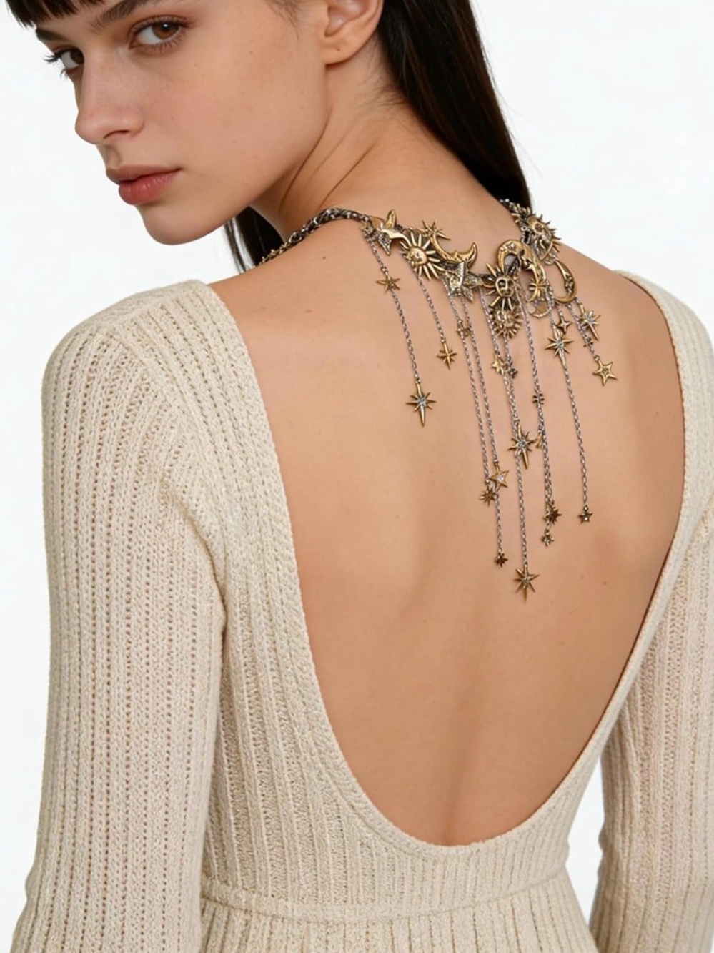 Gold Moon & Star Multi-Drape Necklace - Picture 7 of 9
